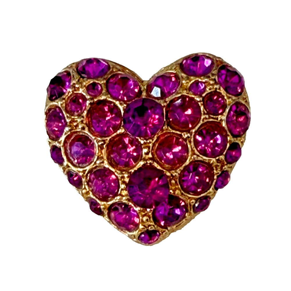 Pink Purple Rhinestone‎ Heart Brooch Pin Gold Tone Pave Sparkle Kids Jewelry